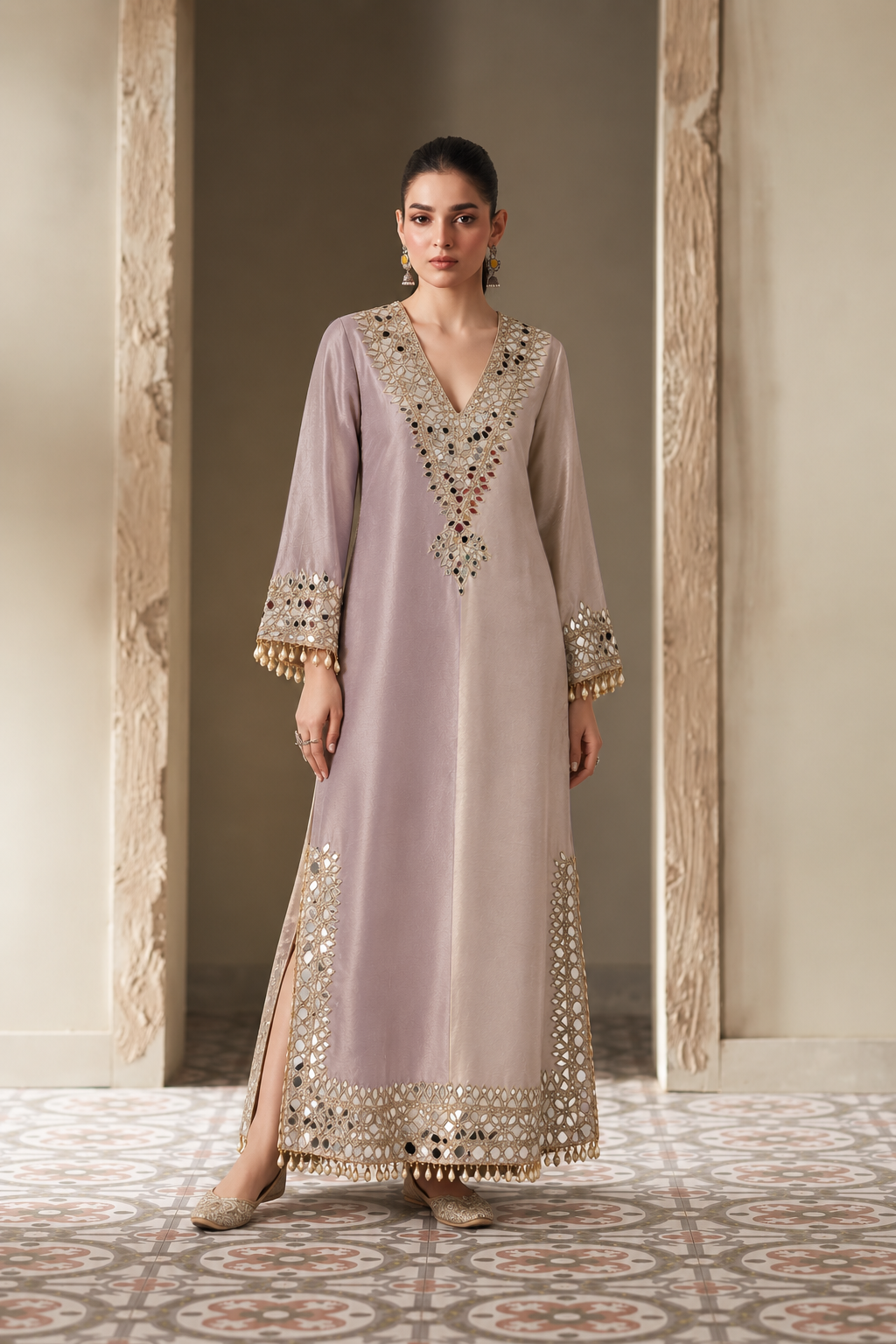 Aafreen Long Side Slit Mirror Dress